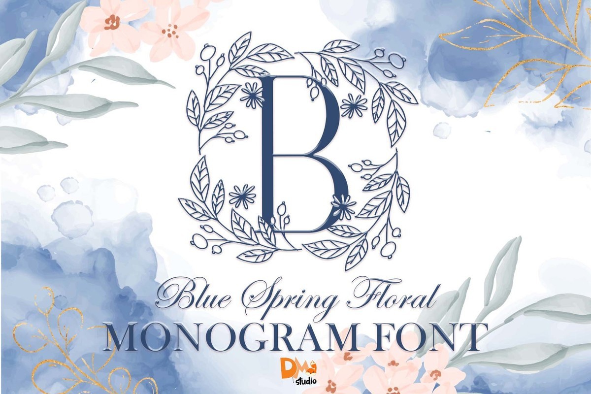 Font Blue Spring Floral Monogram