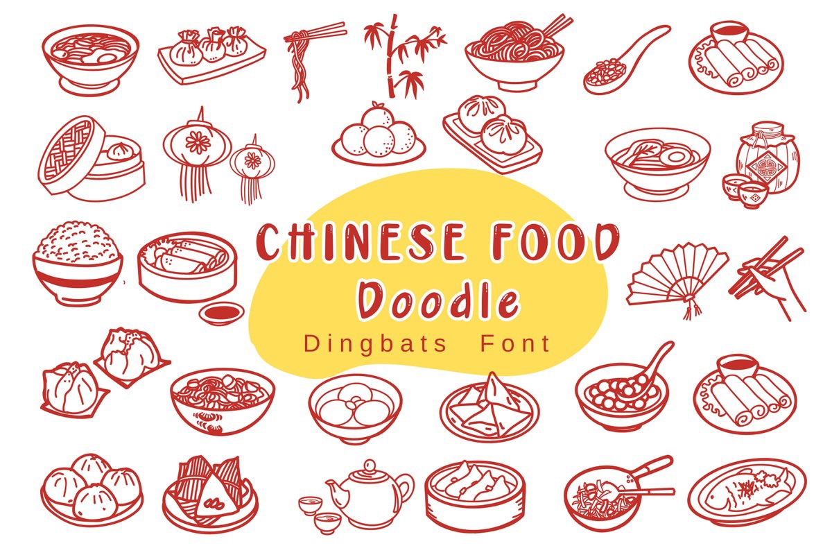 Font Chinese Food Doodle